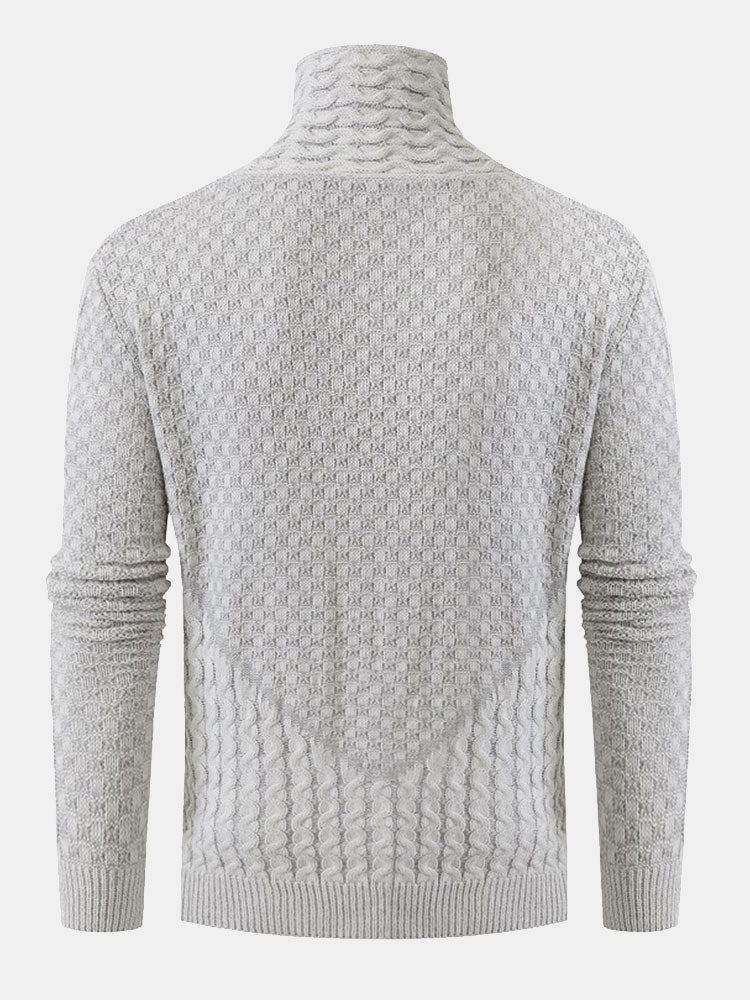 Leather Buckle Knitted Jacquard Turtleneck Sweater