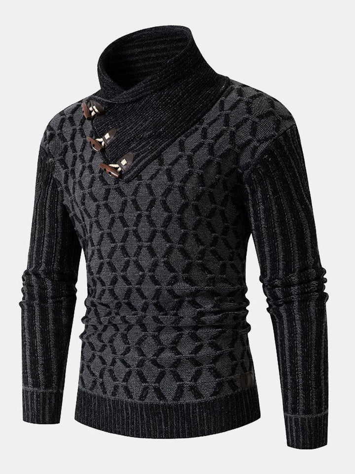 Jacquard Horn Button Turtleneck Sweater