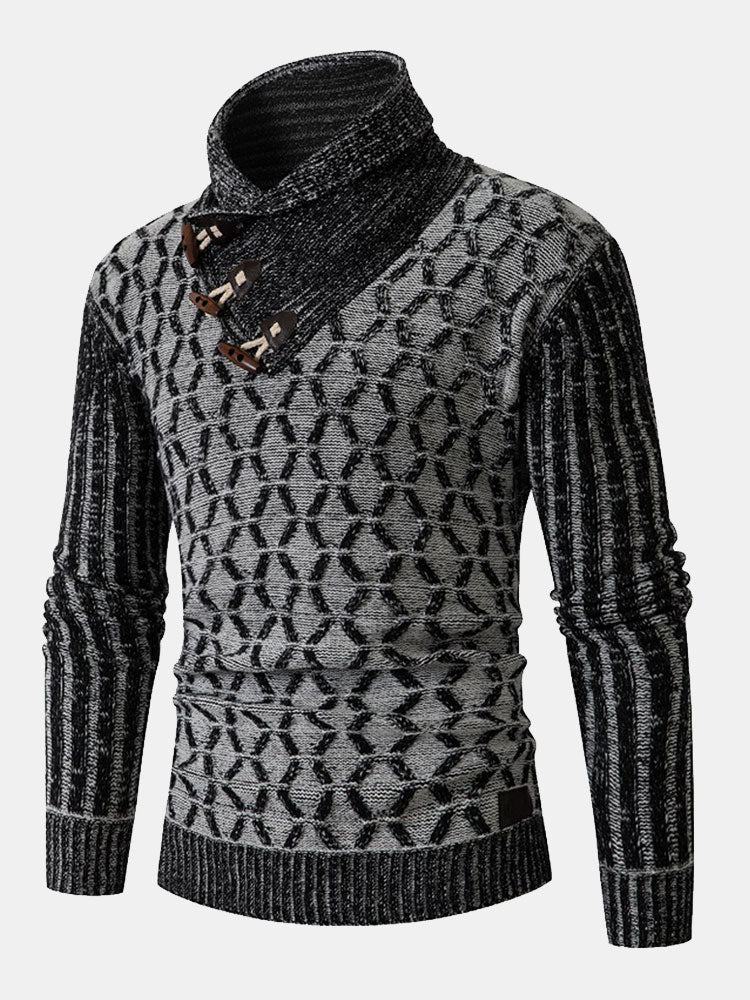 Jacquard Horn Button Turtleneck Sweater