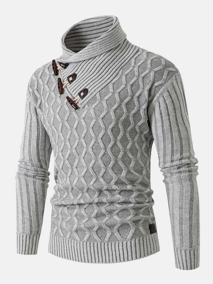 Jacquard Horn Button Turtleneck Sweater