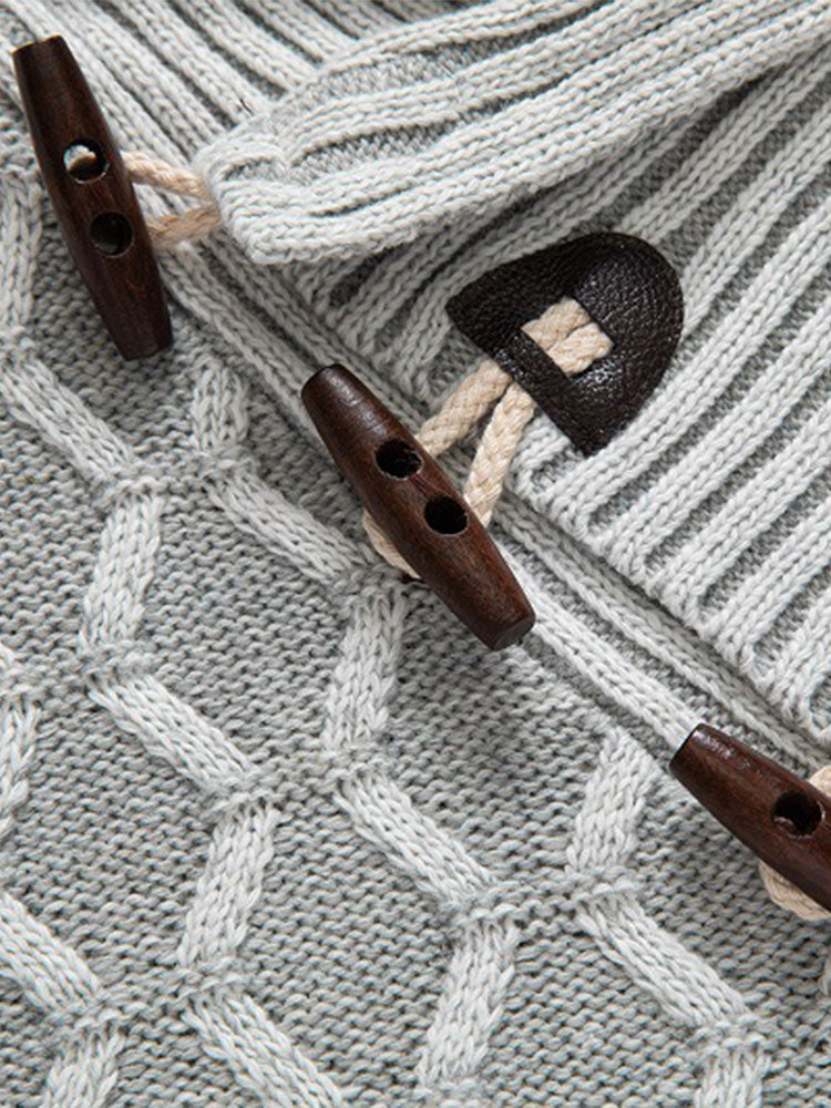 Jacquard Horn Button Turtleneck Sweater