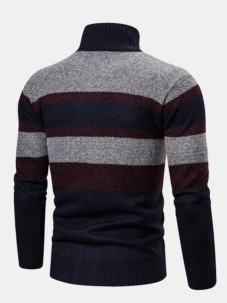 Color Block Funnel Neck Zip Up Sweater