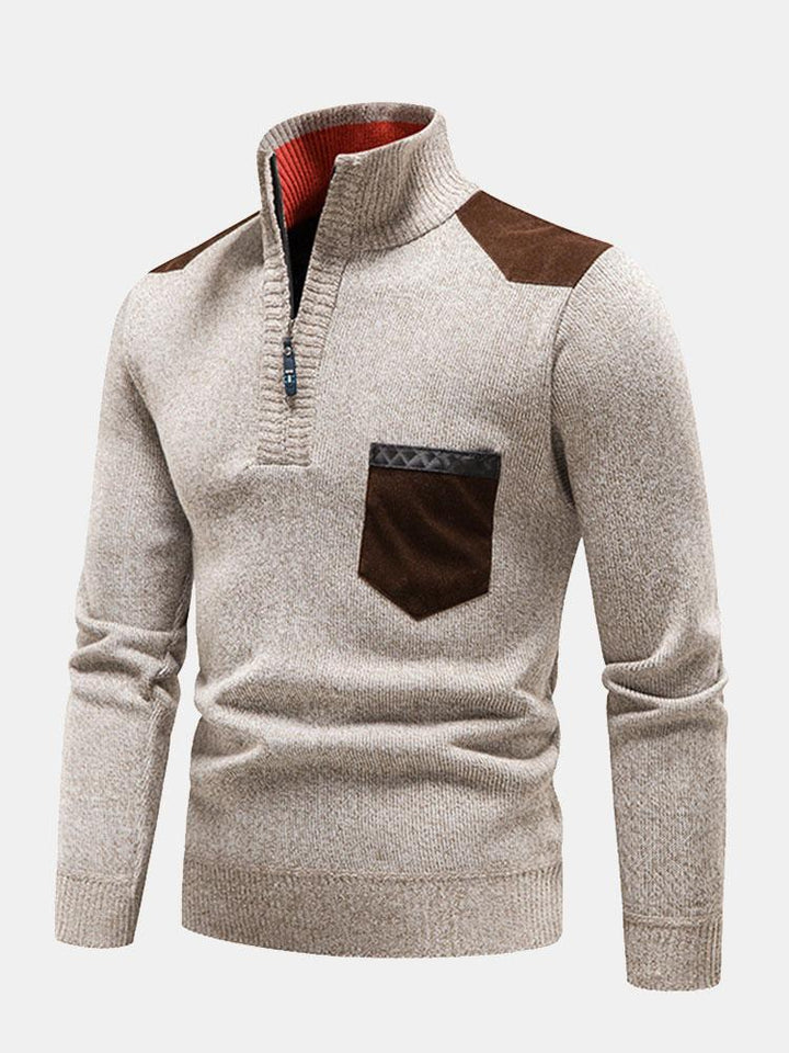 Contrast Pocket Panel Half Zip Sweater