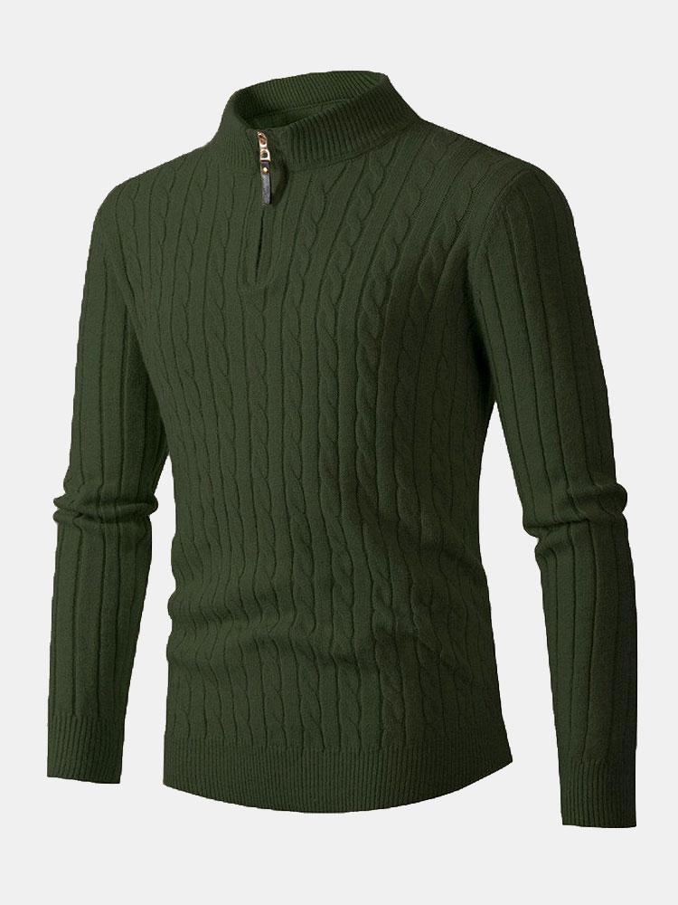 Braided Mock Neck Quarter Zip Sweater