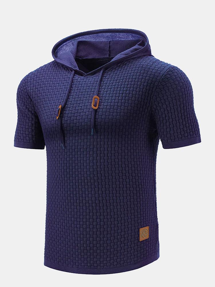 Slim Fit Short Sleeve Knit Hooded Sweater