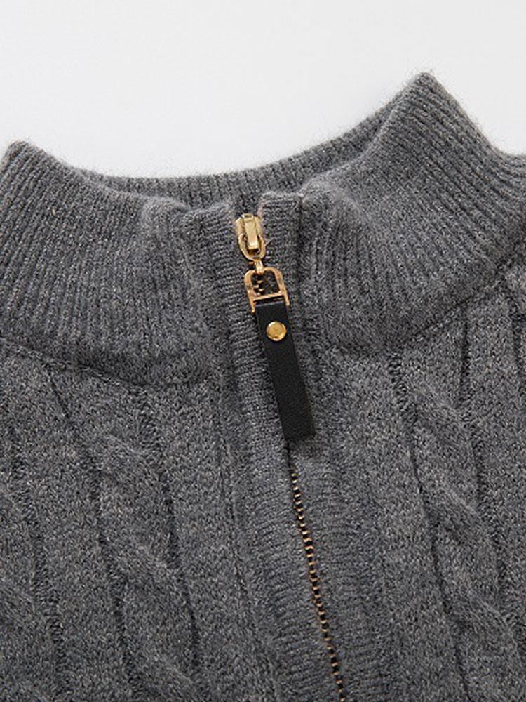 Braided Mock Neck Quarter Zip Sweater