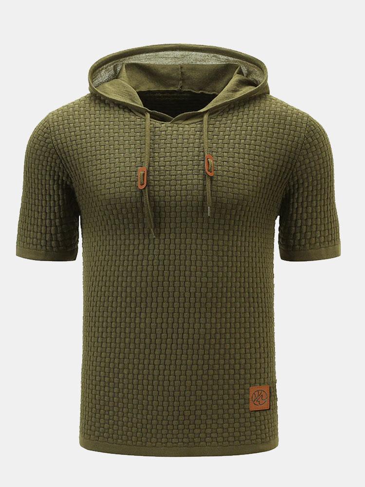 Slim Fit Short Sleeve Knit Hooded Sweater