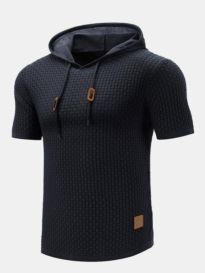 Slim Fit Short Sleeve Knit Hooded Sweater