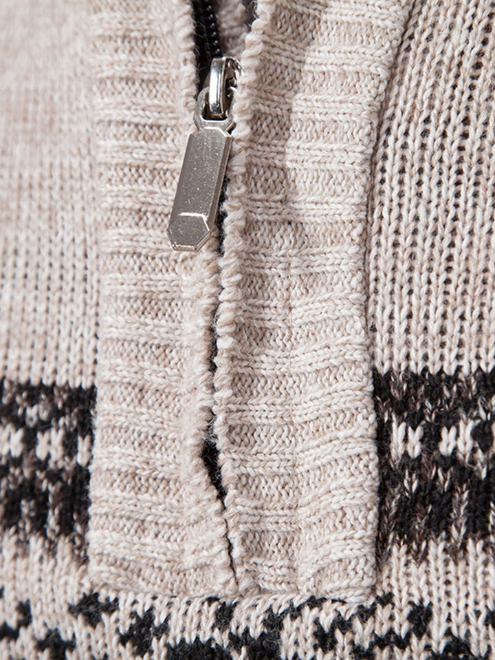 Elk Print Quarter Zip Sweater