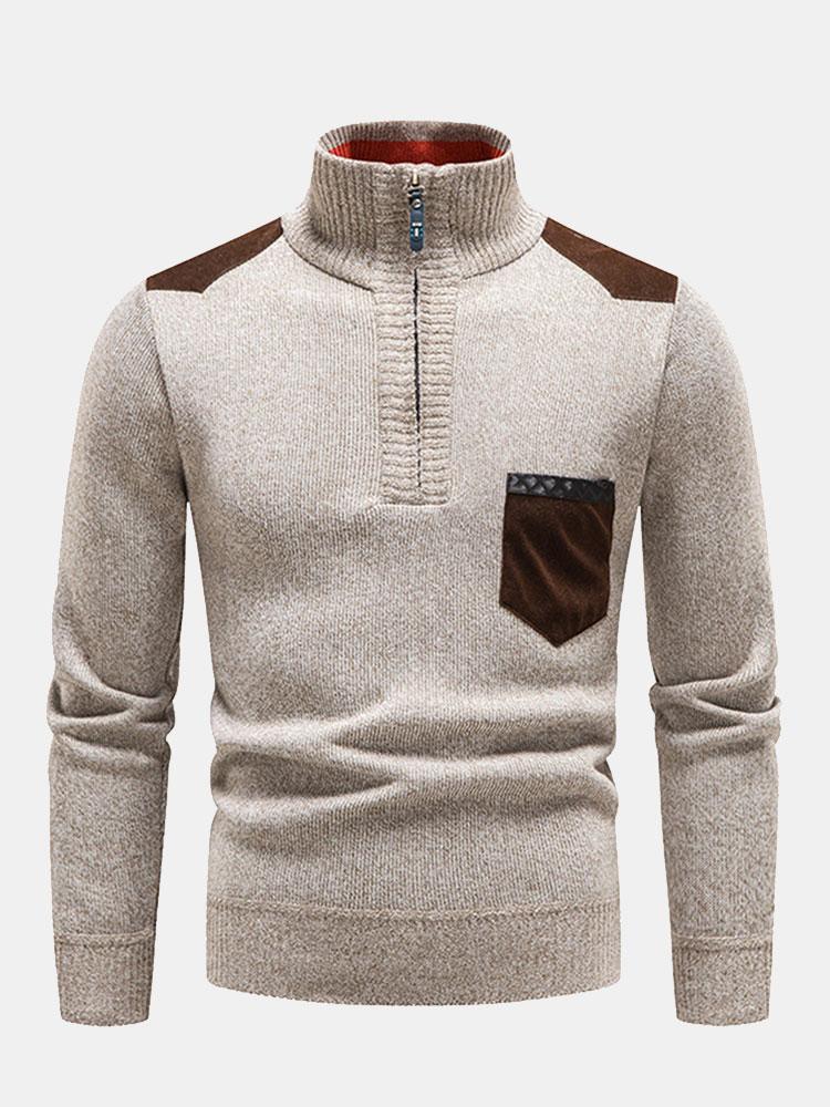 Contrast Pocket Panel Half Zip Sweater