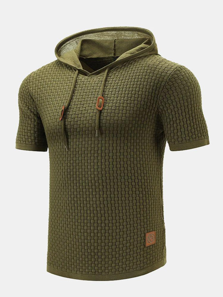 Slim Fit Short Sleeve Knit Hooded Sweater