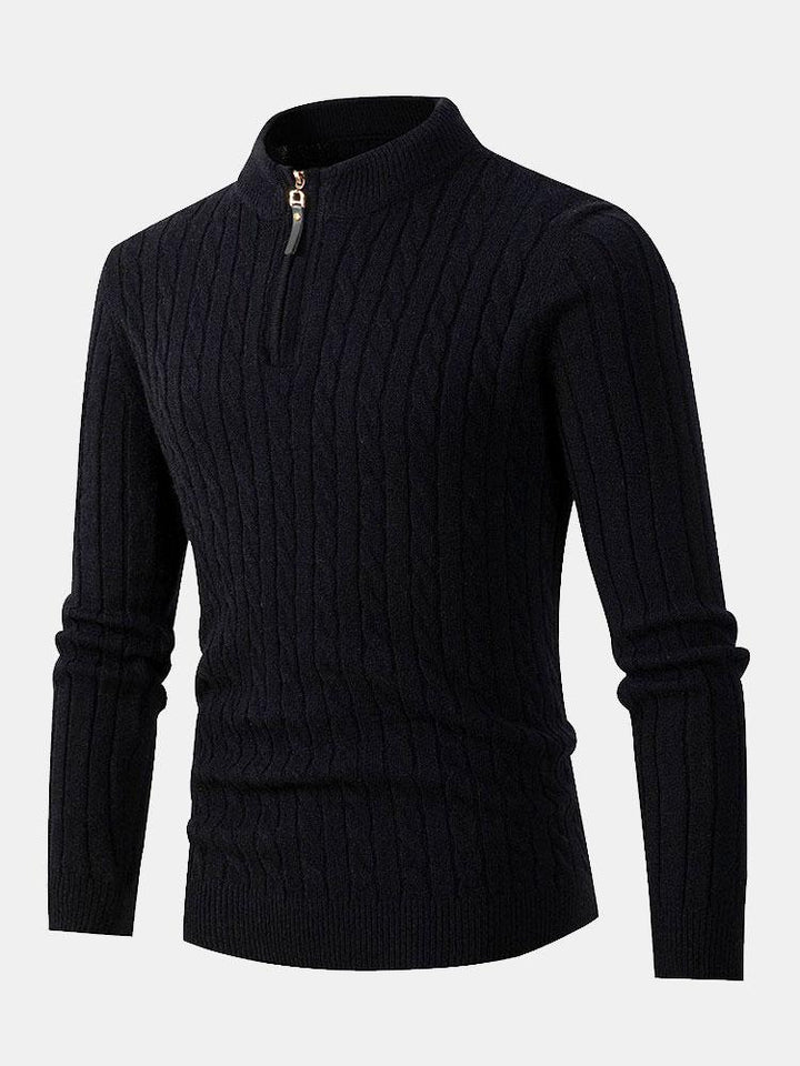 Braided Mock Neck Quarter Zip Sweater