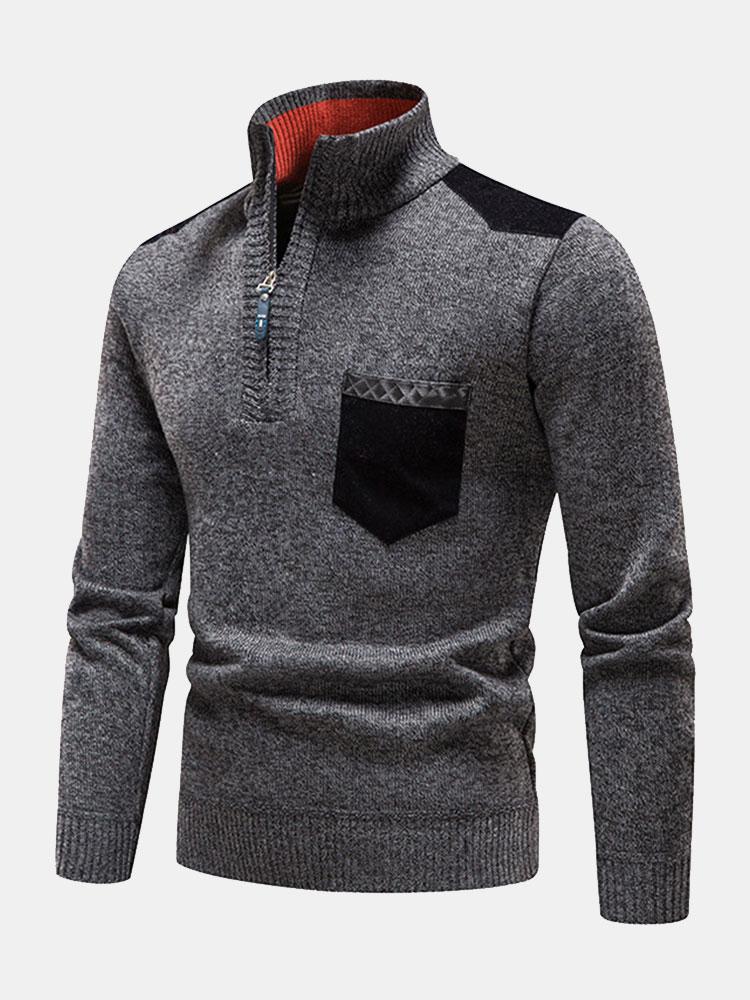 Contrast Pocket Panel Half Zip Sweater