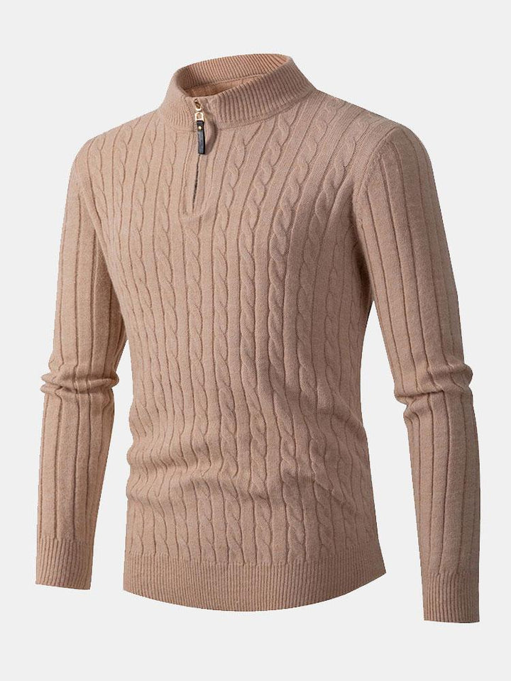 Braided Mock Neck Quarter Zip Sweater