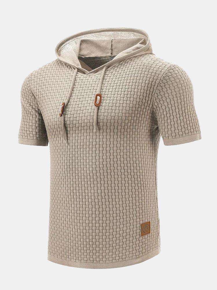 Slim Fit Short Sleeve Knit Hooded Sweater