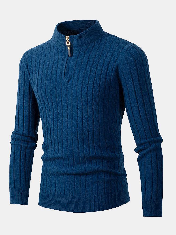 Braided Mock Neck Quarter Zip Sweater