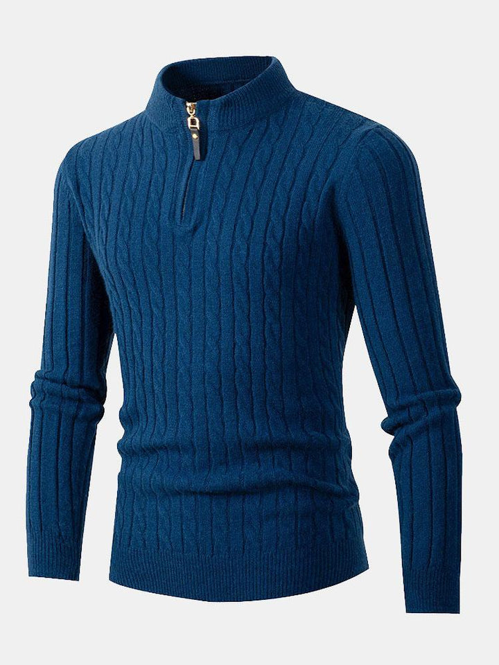 Braided Mock Neck Quarter Zip Sweater