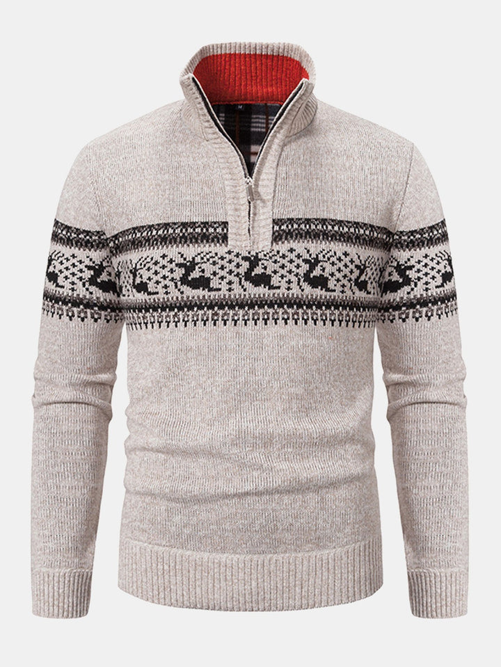 Elk Print Quarter Zip Sweater