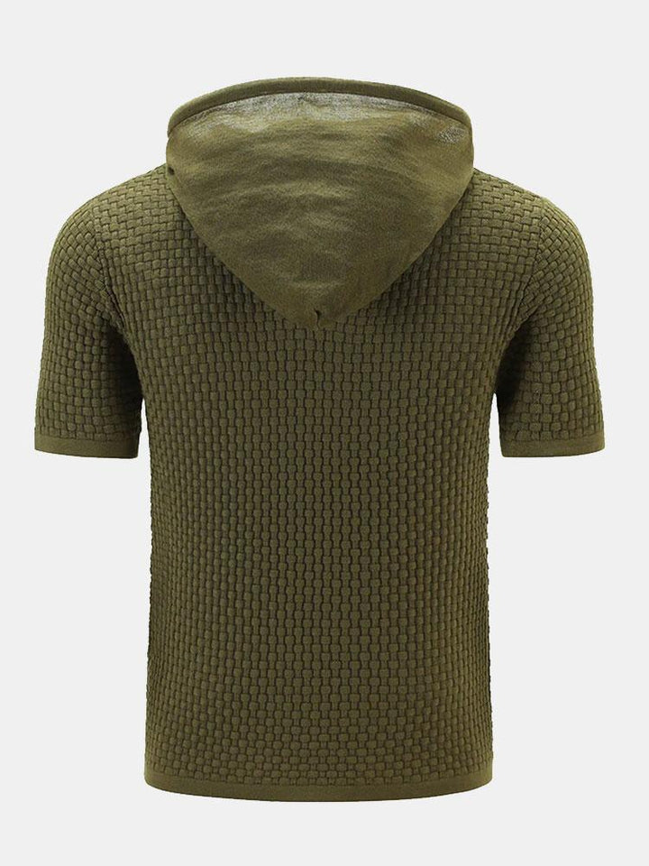 Slim Fit Short Sleeve Knit Hooded Sweater